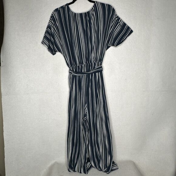 Daytrip Jumpsuit Womens Medium Striped Jumper Flowy Wide Leg Belt Wrap Front Top - Picture 5 of 9